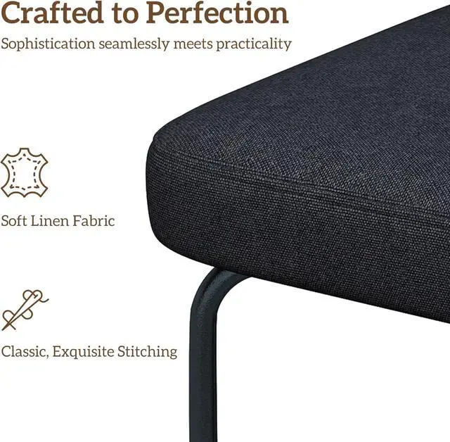 Alt view image 4 of 7 - Counter Height Bar Stools Set of 2, 26" Black Bar Stools with Back and Metal Legs, Fabric Kitchen Counter Stools with Footrest and Wide Seat, Bar Chairs for Kitchen Island