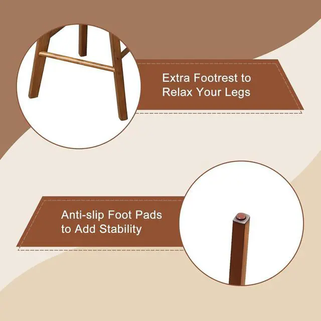 Alt view image 7 of 7 - COSTWAY Swivel Bar Stools Set of 2, 26-inch Backless Counter Height Bar Chairs with Rubber Wood Legs, Linen Fabric Seat, Footrest, Modern Counter Stools for Kitchen Island, Pub, Dining, Beige+Brown