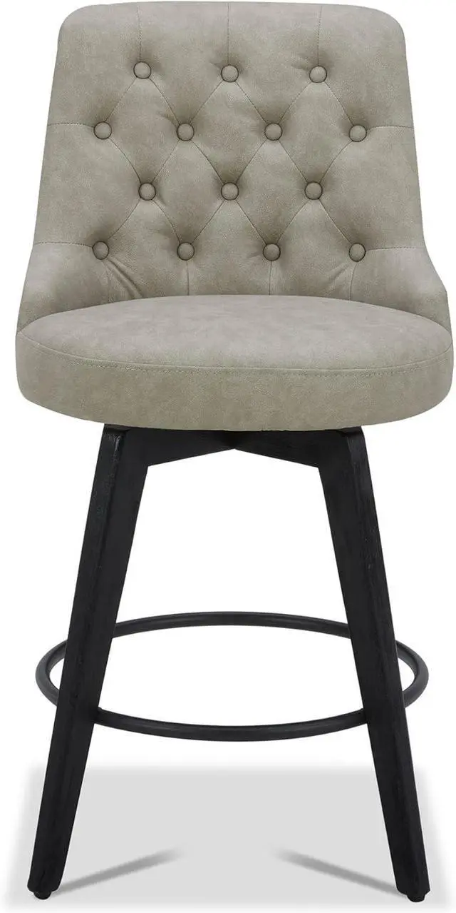 Alt view image 7 of 7 - Watson & Whitely Modern Swivel Bar Stools, Faux Leather Upholstered Counter Height Bar Stools with Back, Solid Wood Legs, 26" H Seat, Set of 2, Stone Grey