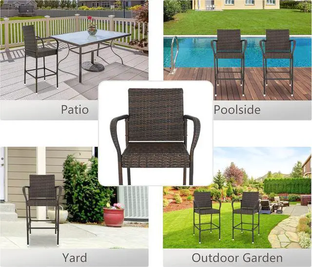 Alt view image 6 of 7 - ZENY Set of 2 Wicker Barstool All Weather Dining Chairs Outdoor Patio Furniture Wicker Chairs Bar Stool with Armrest