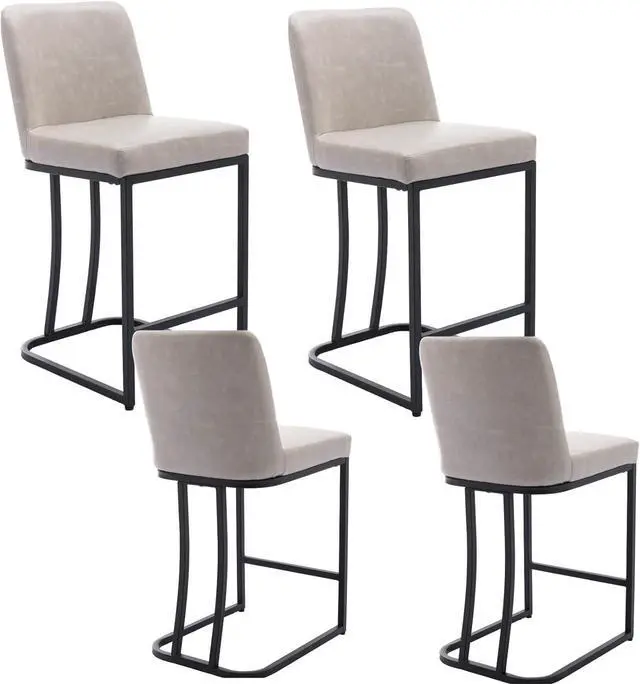 Main image of Bar Stools Set of 4, 24" Counter Height Bar Stools with Back, Modern PU Leather Bar Stool for Kitchen Island, Upholstered Pub Stools with Footrest, Armless Kitchen Chairs for Bar, Grey