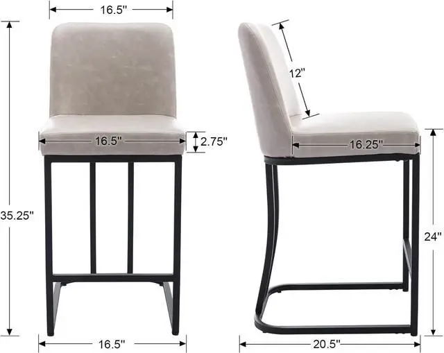 Alt view image 3 of 7 - Bar Stools Set of 4, 24" Counter Height Bar Stools with Back, Modern PU Leather Bar Stool for Kitchen Island, Upholstered Pub Stools with Footrest, Armless Kitchen Chairs for Bar, Grey