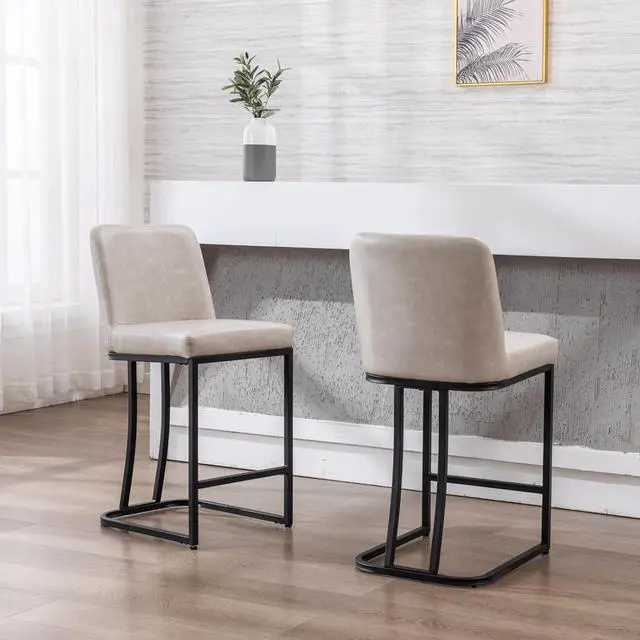 Alt view image 2 of 7 - Bar Stools Set of 4, 24" Counter Height Bar Stools with Back, Modern PU Leather Bar Stool for Kitchen Island, Upholstered Pub Stools with Footrest, Armless Kitchen Chairs for Bar, Grey