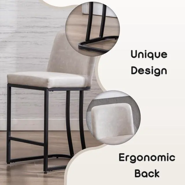 Alt view image 5 of 7 - Bar Stools Set of 4, 24" Counter Height Bar Stools with Back, Modern PU Leather Bar Stool for Kitchen Island, Upholstered Pub Stools with Footrest, Armless Kitchen Chairs for Bar, Grey