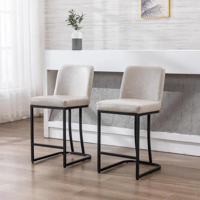 Alt view image 7 of 7 - Bar Stools Set of 4, 24" Counter Height Bar Stools with Back, Modern PU Leather Bar Stool for Kitchen Island, Upholstered Pub Stools with Footrest, Armless Kitchen Chairs for Bar, Grey
