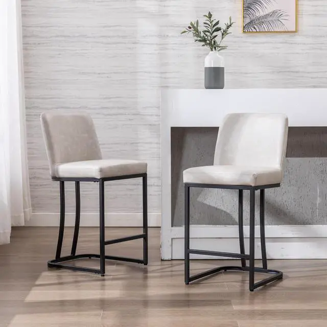 Alt view image 6 of 7 - Bar Stools Set of 4, 24" Counter Height Bar Stools with Back, Modern PU Leather Bar Stool for Kitchen Island, Upholstered Pub Stools with Footrest, Armless Kitchen Chairs for Bar, Grey
