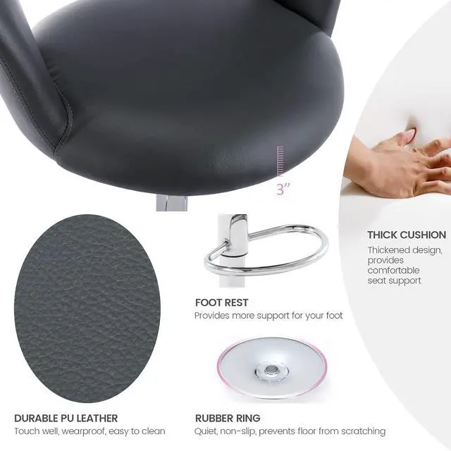 Alt view image 7 of 7 - Brage Living Wide Bar Stool, Modern PU Leather Swivel Adjustable Barstool with Hollow Back and Arms, Upholstered Airlift Counter Height Bar Chair for Kitchen Dining (Slate Grey)