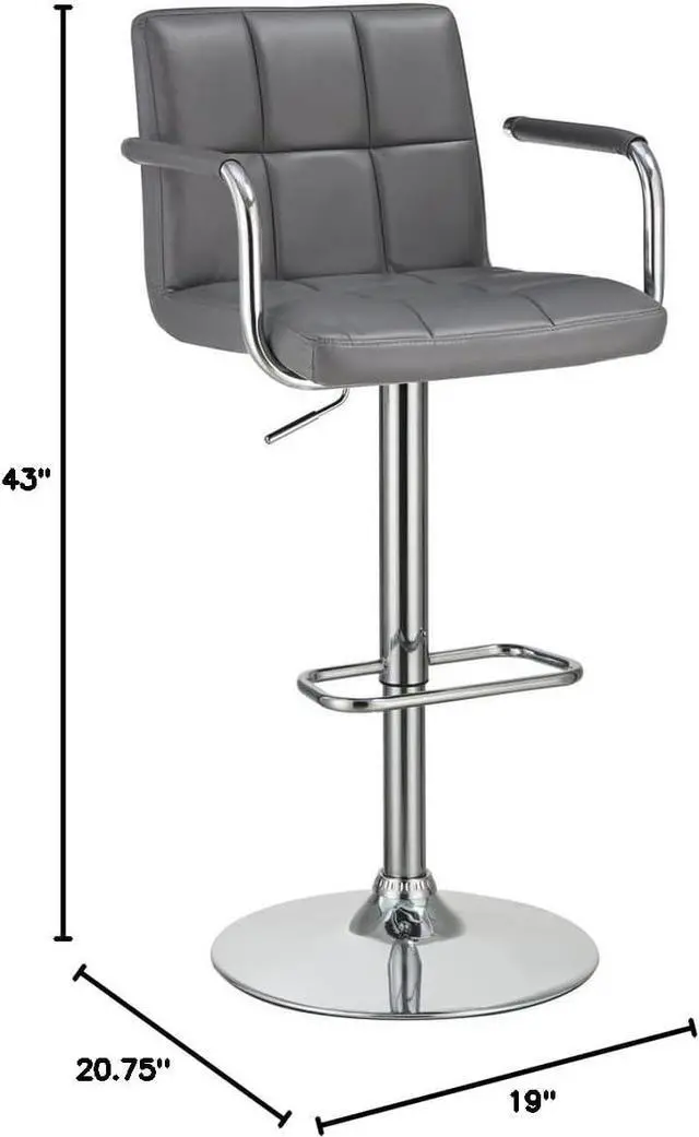 Alt view image 2 of 4 - Coaster Home Furnishings Modern Mid-Back Adjustable Height Pub Chair Swivel Bar Stool Barstool with Armrests PU Leather with Chrome Base, Gray