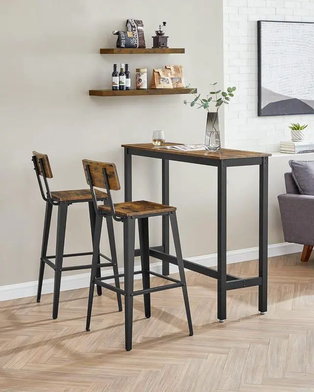 Alt view image 2 of 7 - VASAGLE Set of 2 Bar Stools, Bar Height Stools, Tall Bar Stools with Back, Bar Chairs, Steel Frame, Industrial Style, Easy Assembly, Rustic Brown and Ink Black ULBC078B01