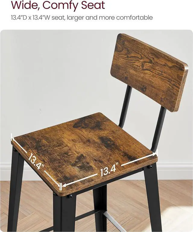 Alt view image 5 of 7 - VASAGLE Set of 2 Bar Stools, Bar Height Stools, Tall Bar Stools with Back, Bar Chairs, Steel Frame, Industrial Style, Easy Assembly, Rustic Brown and Ink Black ULBC078B01