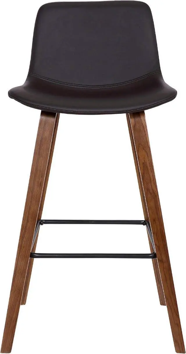 Alt view image 3 of 7 - Armen Living Maddie Modern Contemporary 26" Seat Height Bar Stool for Kitchen Island Counter in Walnut Wood Finish and Brown Faux Leather