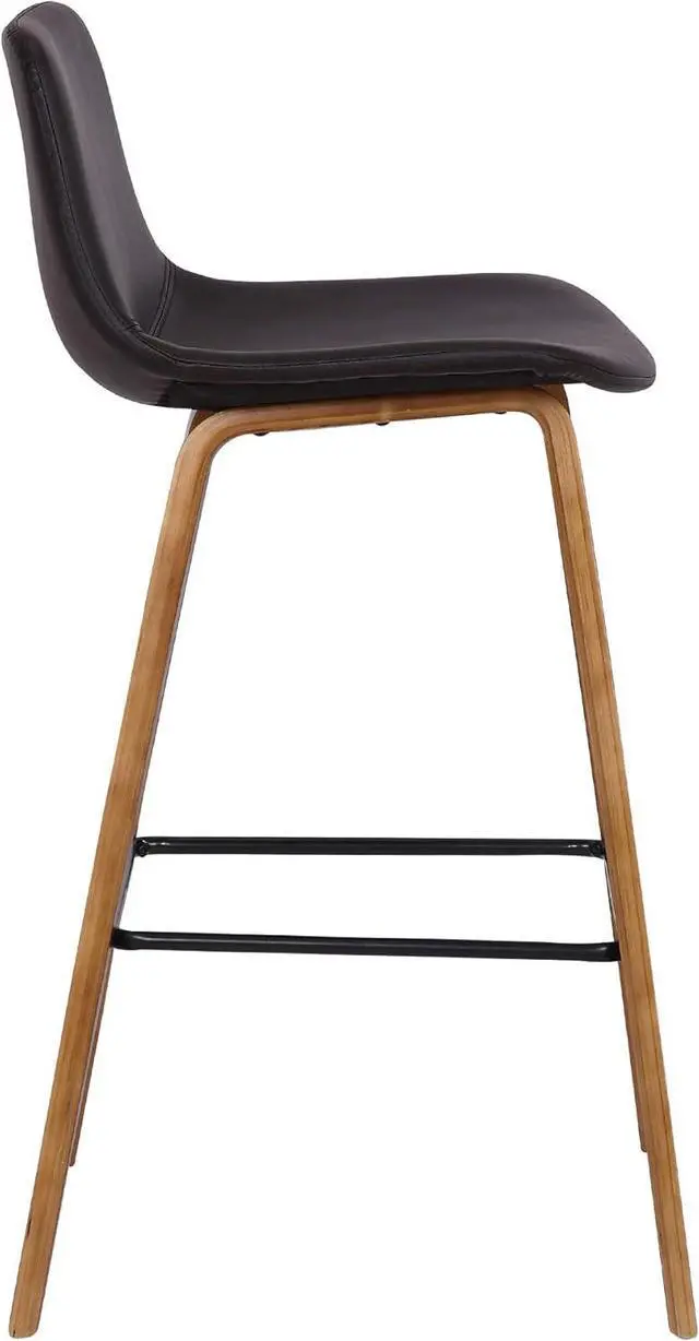 Alt view image 5 of 7 - Armen Living Maddie Modern Contemporary 26" Seat Height Bar Stool for Kitchen Island Counter in Walnut Wood Finish and Brown Faux Leather