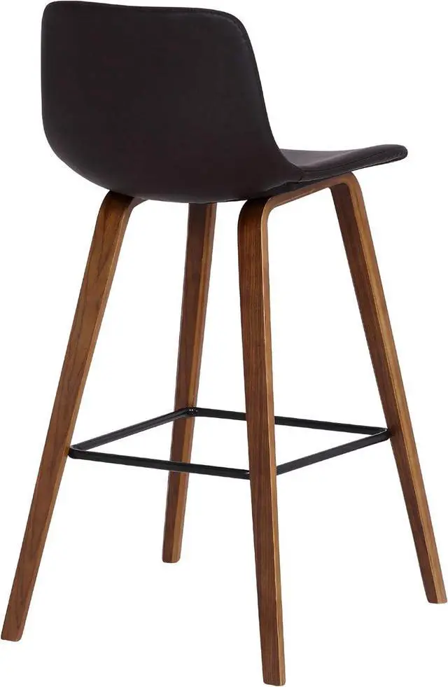 Alt view image 6 of 7 - Armen Living Maddie Modern Contemporary 26" Seat Height Bar Stool for Kitchen Island Counter in Walnut Wood Finish and Brown Faux Leather