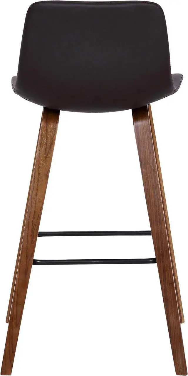 Alt view image 7 of 7 - Armen Living Maddie Modern Contemporary 26" Seat Height Bar Stool for Kitchen Island Counter in Walnut Wood Finish and Brown Faux Leather