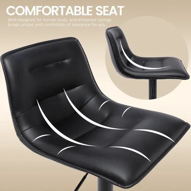Alt view image 4 of 7 - Brage Living Adjustable Bar Stools Set of 2, Modern PU Leather Swivel Counter Height Barstools with Back, Armless Airlift Curved Bar Chairs for Kitchen Dining Cafe (Black, Black Base)