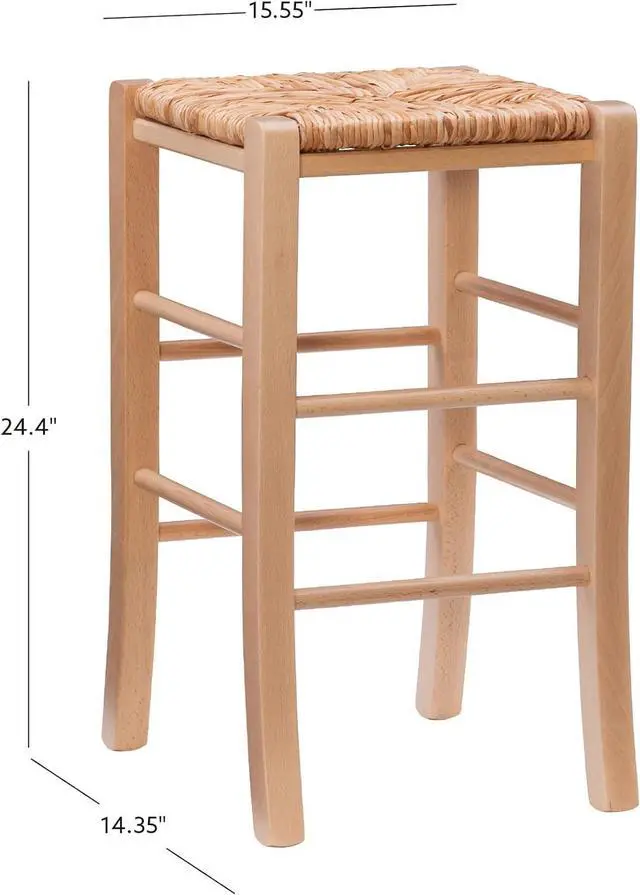 Alt view image 3 of 7 - Linon Augustus Natural Backless Counter Stool with Woven Seagrass Seat, Set of 2