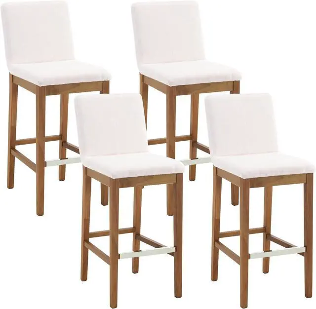 Main image of Bar Stools Set of 4 for Kitchen Island Linen Fabric Upholstered Wood Barstools with Back 30 Inch Mid Century Bar Height Stool Chairs for Home Bar/Patio/Cafe/Restaurant, Beige