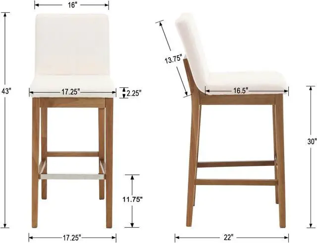 Alt view image 3 of 7 - Bar Stools Set of 4 for Kitchen Island Linen Fabric Upholstered Wood Barstools with Back 30 Inch Mid Century Bar Height Stool Chairs for Home Bar/Patio/Cafe/Restaurant, Beige