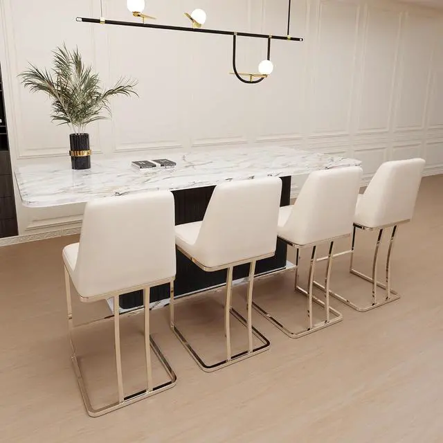Alt view image 4 of 7 - LSSBOUGHT Counter Height Bar Stools Set of 4 24'' Upholstered Padded Barstools with Back Leathaire Counter stools for Kitchen Island Chairs with Gold Metal Iron Frame, Beige
