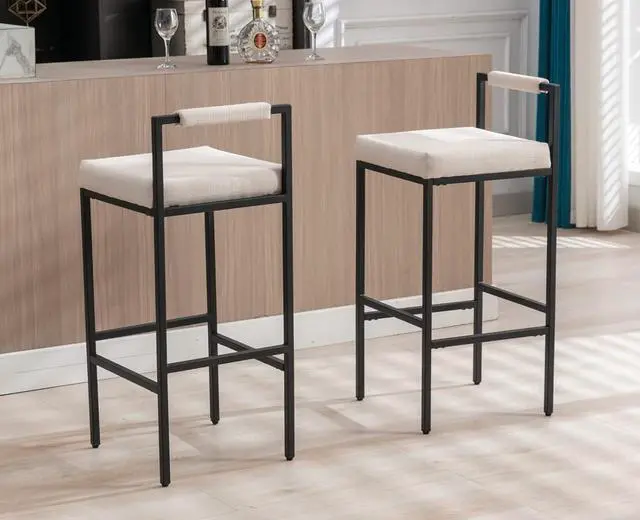 Alt view image 6 of 7 - EALSON Modern Bar Stools Set of 2 Linen Upholstered Bar Height Barstools with Low Back and Metal Frame 30 Inch Couter Tall Bar Chairs Industrial Island Chairs for Kitchen/Pub, Beige