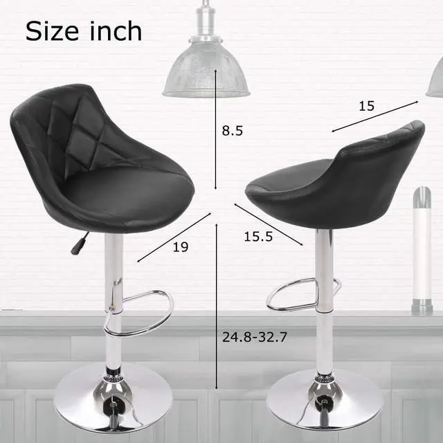 Alt view image 3 of 7 - Bar Stools Barstools Swivel Stool Height Adjustable Bar Chairs with Back PU Leather Swivel Bar Stool Set of 2 Kitchen Counter Stools Dining Chairs
