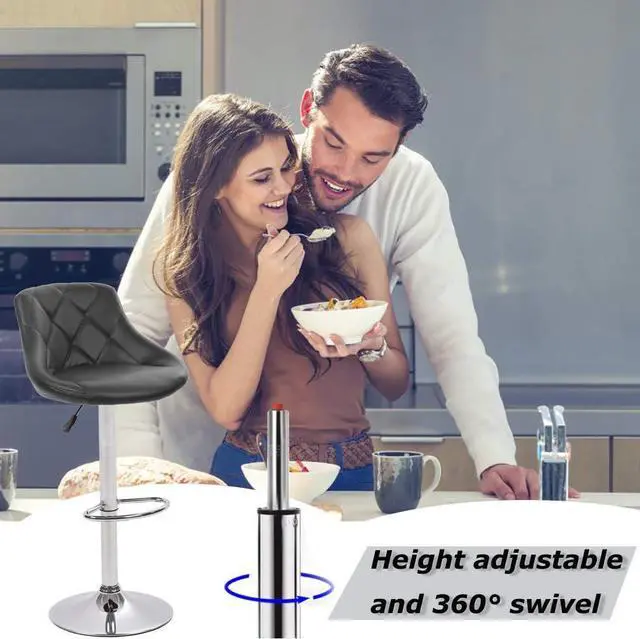 Alt view image 4 of 7 - Bar Stools Barstools Swivel Stool Height Adjustable Bar Chairs with Back PU Leather Swivel Bar Stool Set of 2 Kitchen Counter Stools Dining Chairs