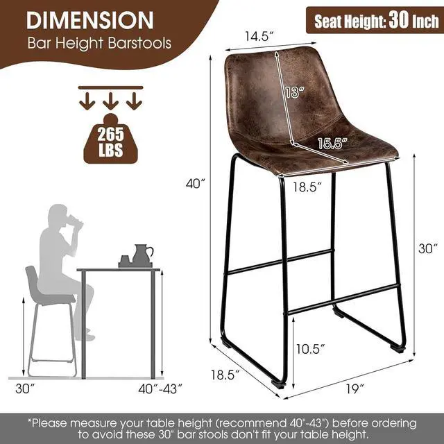 Alt view image 2 of 7 - ERGOMASTER Bar Stools Set of 4 Modern 30 Inch Bar Height Chairs Leather Barstools with Back and Sturdy Metal Legs for Kitchen Island Home Bar (Brown)