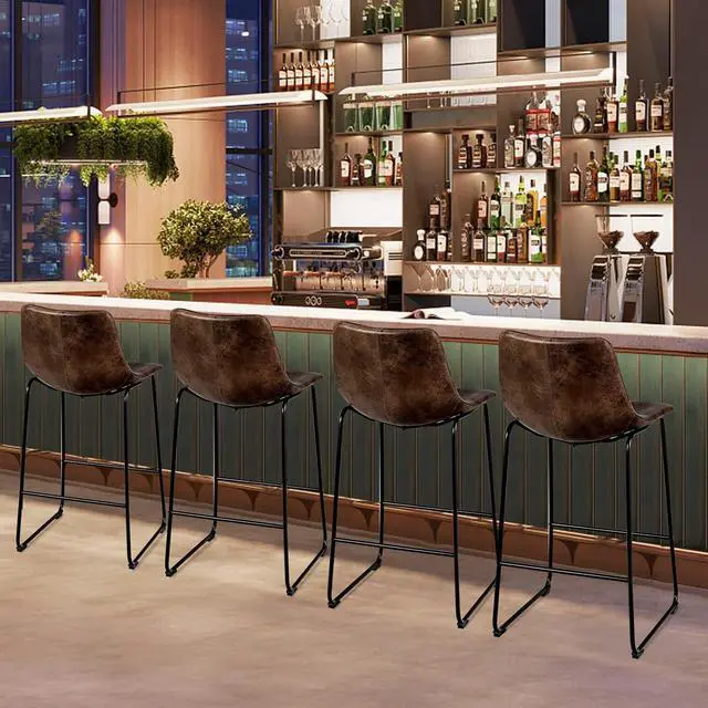 Alt view image 7 of 7 - ERGOMASTER Bar Stools Set of 4 Modern 30 Inch Bar Height Chairs Leather Barstools with Back and Sturdy Metal Legs for Kitchen Island Home Bar (Brown)