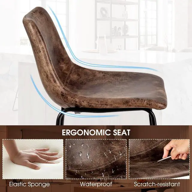 Alt view image 6 of 7 - ERGOMASTER Bar Stools Set of 4 Modern 30 Inch Bar Height Chairs Leather Barstools with Back and Sturdy Metal Legs for Kitchen Island Home Bar (Brown)