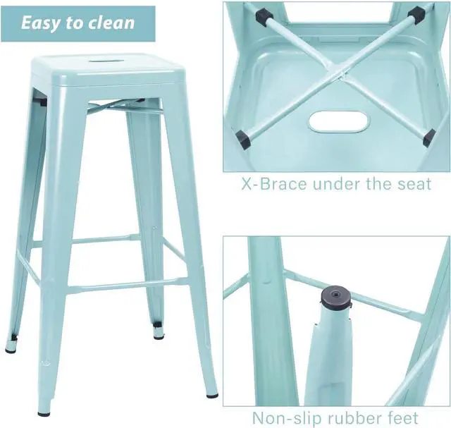 Alt view image 4 of 7 - JUMMICO 30 Inches Metal Bar Stools Industrial Barstools Stackable High Backless Stools Vintage Indoor Outdoor Stackable Kitchen Stools Set of 4 (Blue)