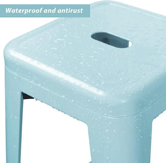 Alt view image 5 of 7 - JUMMICO 30 Inches Metal Bar Stools Industrial Barstools Stackable High Backless Stools Vintage Indoor Outdoor Stackable Kitchen Stools Set of 4 (Blue)