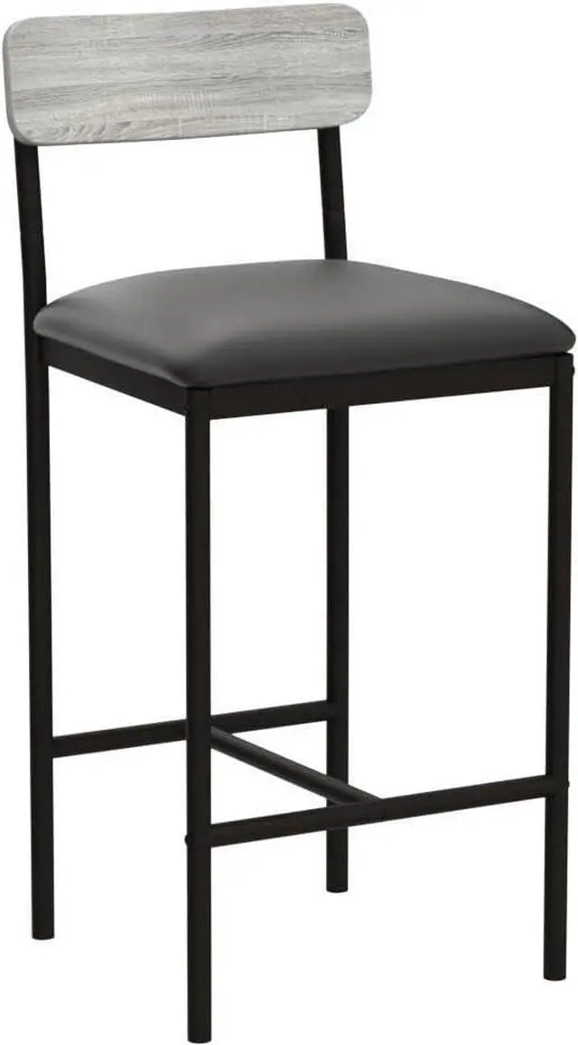 Alt view image 4 of 7 - Bar Stools Set of 2, Upholstered Bar Chairs with Back, 25.5 Inches Kitchen Bar Stools with Footrest, Thick Cushion, Counter Height Barstools for Island, Counter Bar, Easy Assembly, Rustic Grey