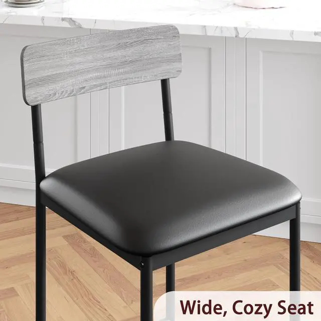 Alt view image 7 of 7 - Bar Stools Set of 2, Upholstered Bar Chairs with Back, 25.5 Inches Kitchen Bar Stools with Footrest, Thick Cushion, Counter Height Barstools for Island, Counter Bar, Easy Assembly, Rustic Grey