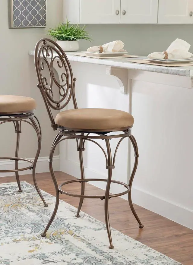 Alt view image 4 of 7 - Powell Company Big and Tall Scroll Circle Back Barstool by Powell Stool, Bar Height, Bronze/Beige