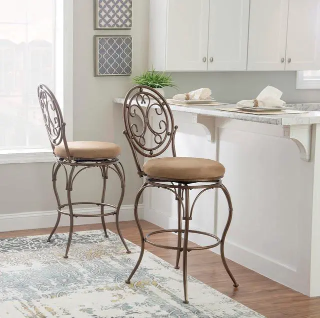 Alt view image 2 of 7 - Powell Company Big and Tall Scroll Circle Back Barstool by Powell Stool, Bar Height, Bronze/Beige
