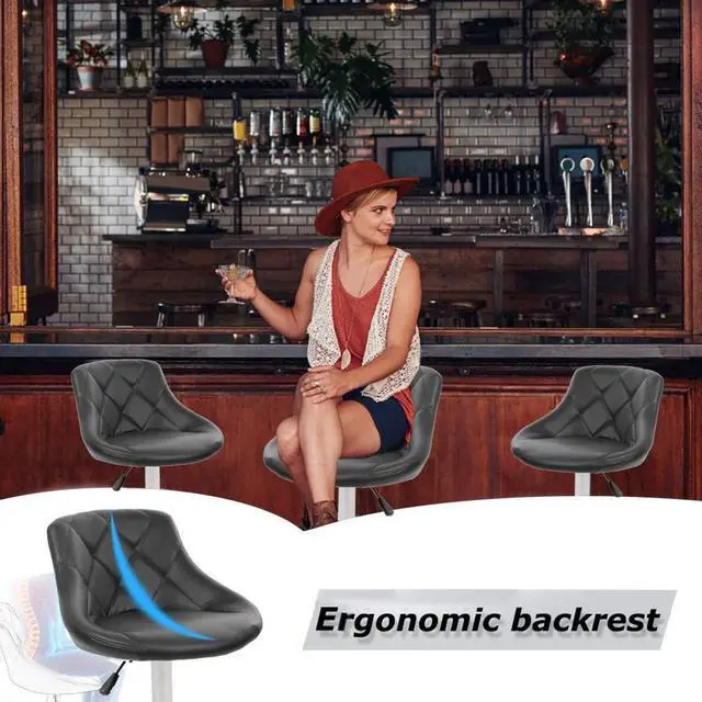 Alt view image 5 of 7 - Bar Stools Barstools Swivel Stool Height Adjustable Bar Chairs with Back PU Leather Swivel Bar Stool Set of 2 Kitchen Counter Stools Dining Chairs
