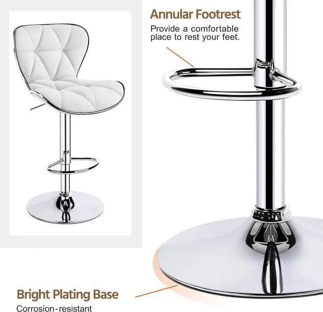 Alt view image 5 of 7 - Topeakmart 2pcs Home Kitchen Bar Stools Fashionable Height Adjustable PU Leather Swivel Bar Chair with Shell Back, White