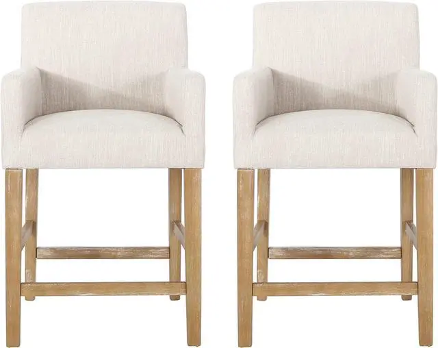 Main image of Christopher Knight Home Armga Upholstered 26 inch Counter Stools - Beige/Weathered Natural (Set of 2)