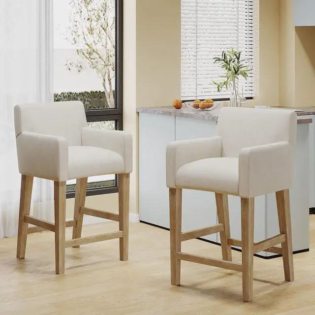 Alt view image 2 of 7 - Christopher Knight Home Armga Upholstered 26 inch Counter Stools - Beige/Weathered Natural (Set of 2)