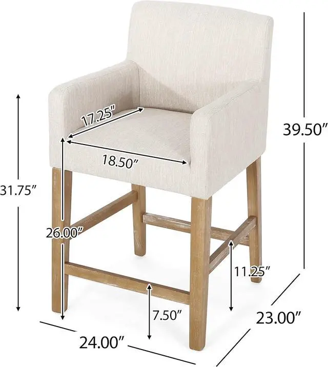 Alt view image 3 of 7 - Christopher Knight Home Armga Upholstered 26 inch Counter Stools - Beige/Weathered Natural (Set of 2)