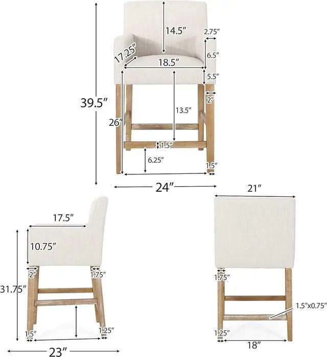 Alt view image 5 of 7 - Christopher Knight Home Armga Upholstered 26 inch Counter Stools - Beige/Weathered Natural (Set of 2)