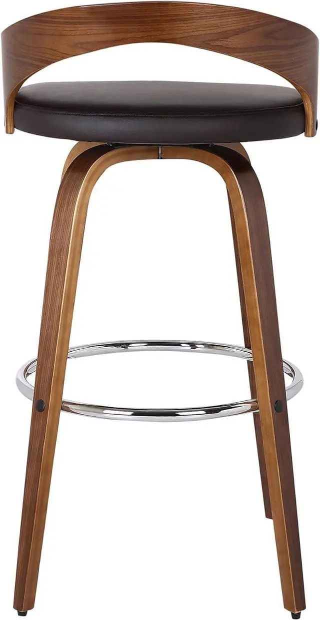 Alt view image 5 of 7 - Armen Living Sonia 26" Seat Height Mid Century Modern Swivel Bar Stool for Kitchen Island Counter in Brown Faux Leather and Walnut Wood