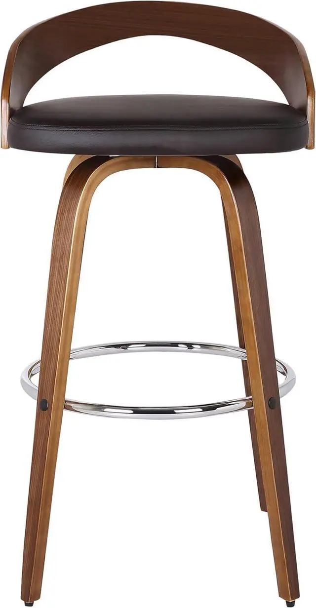 Alt view image 6 of 7 - Armen Living Sonia 26" Seat Height Mid Century Modern Swivel Bar Stool for Kitchen Island Counter in Brown Faux Leather and Walnut Wood