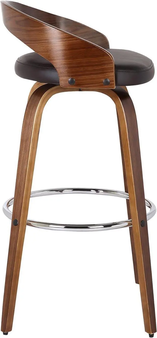 Alt view image 7 of 7 - Armen Living Sonia 26" Seat Height Mid Century Modern Swivel Bar Stool for Kitchen Island Counter in Brown Faux Leather and Walnut Wood