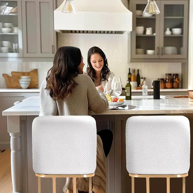 Alt view image 3 of 7 - Sophia & William Bar Stools Set of 3, Counter Height Bar Stools for Kitchen Island,Creamy White & Gold Bar Stools with Back, 24 Inch