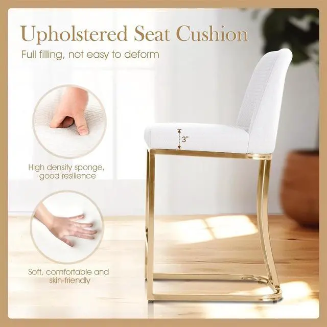 Alt view image 5 of 7 - Sophia & William Bar Stools Set of 3, Counter Height Bar Stools for Kitchen Island,Creamy White & Gold Bar Stools with Back, 24 Inch