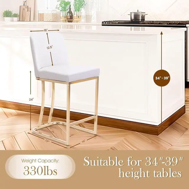 Alt view image 6 of 7 - Sophia & William Bar Stools Set of 3, Counter Height Bar Stools for Kitchen Island,Creamy White & Gold Bar Stools with Back, 24 Inch