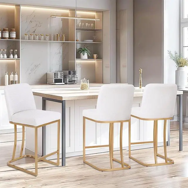 Alt view image 7 of 7 - Sophia & William Bar Stools Set of 3, Counter Height Bar Stools for Kitchen Island,Creamy White & Gold Bar Stools with Back, 24 Inch