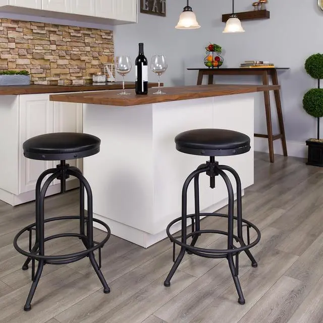 Alt view image 2 of 7 - Flash Furniture Carrington 30'' Barstool with Swivel Lift Black LeatherSoft Seat