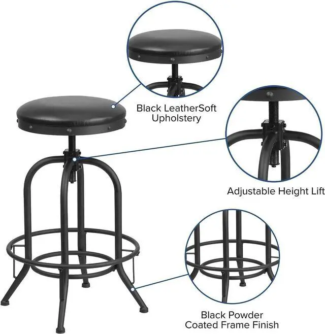 Alt view image 4 of 7 - Flash Furniture Carrington 30'' Barstool with Swivel Lift Black LeatherSoft Seat